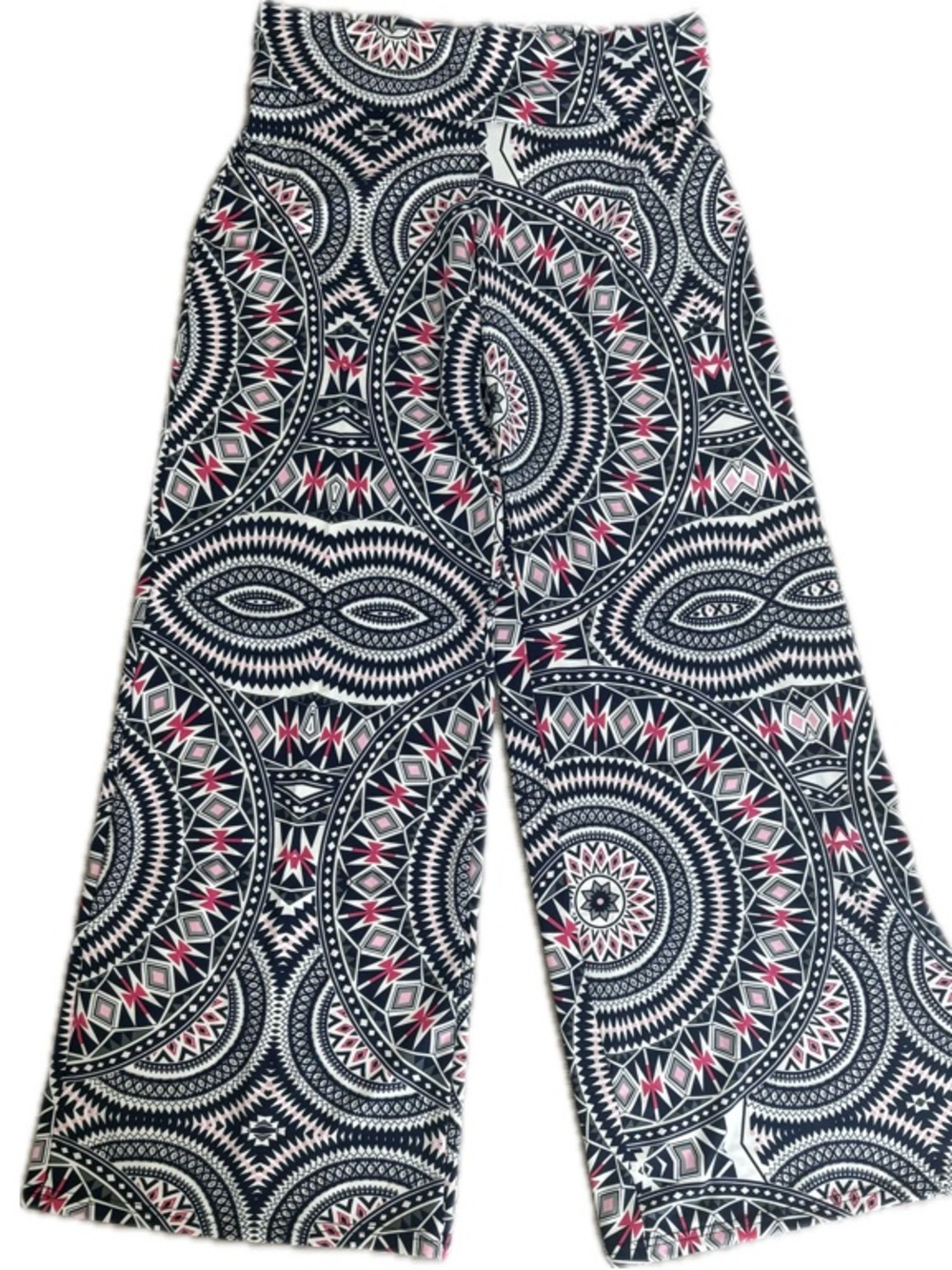 White Mark | Rolldown Waist Wide Leg Pants | Blue and Pink | Large